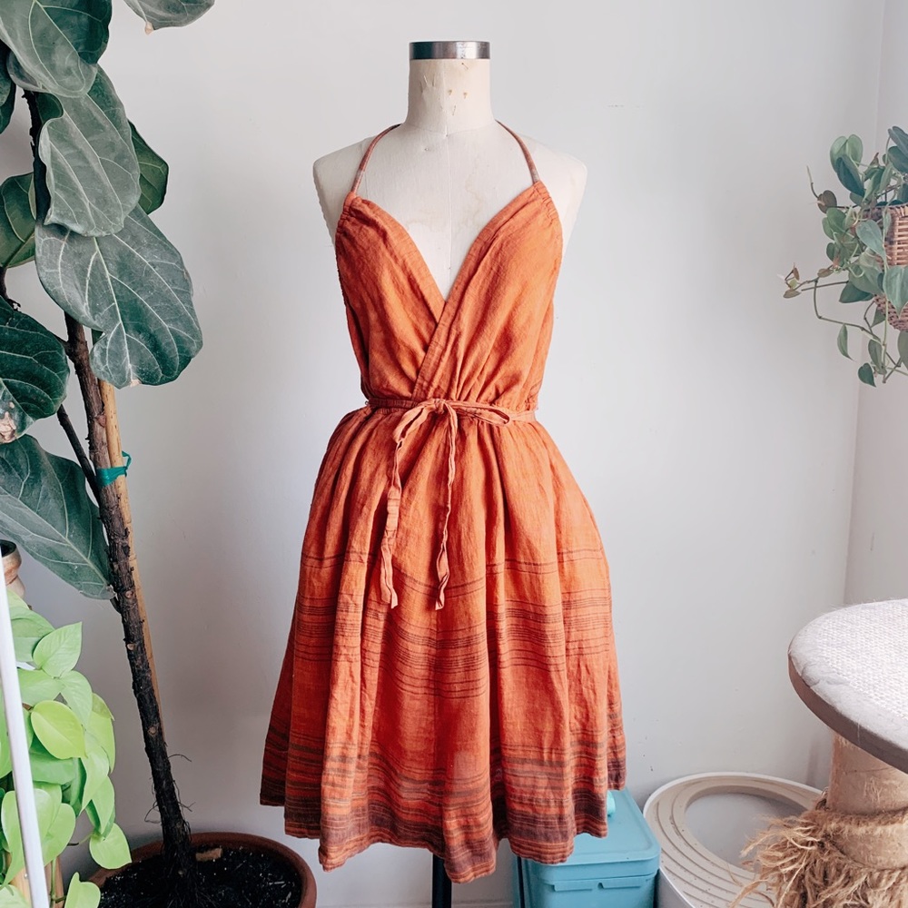 Hand dyed linen blend halter small
